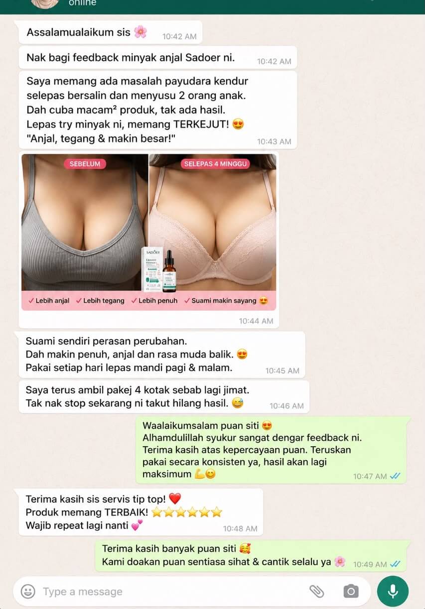 Testimoni WhatsApp customer Sadoer