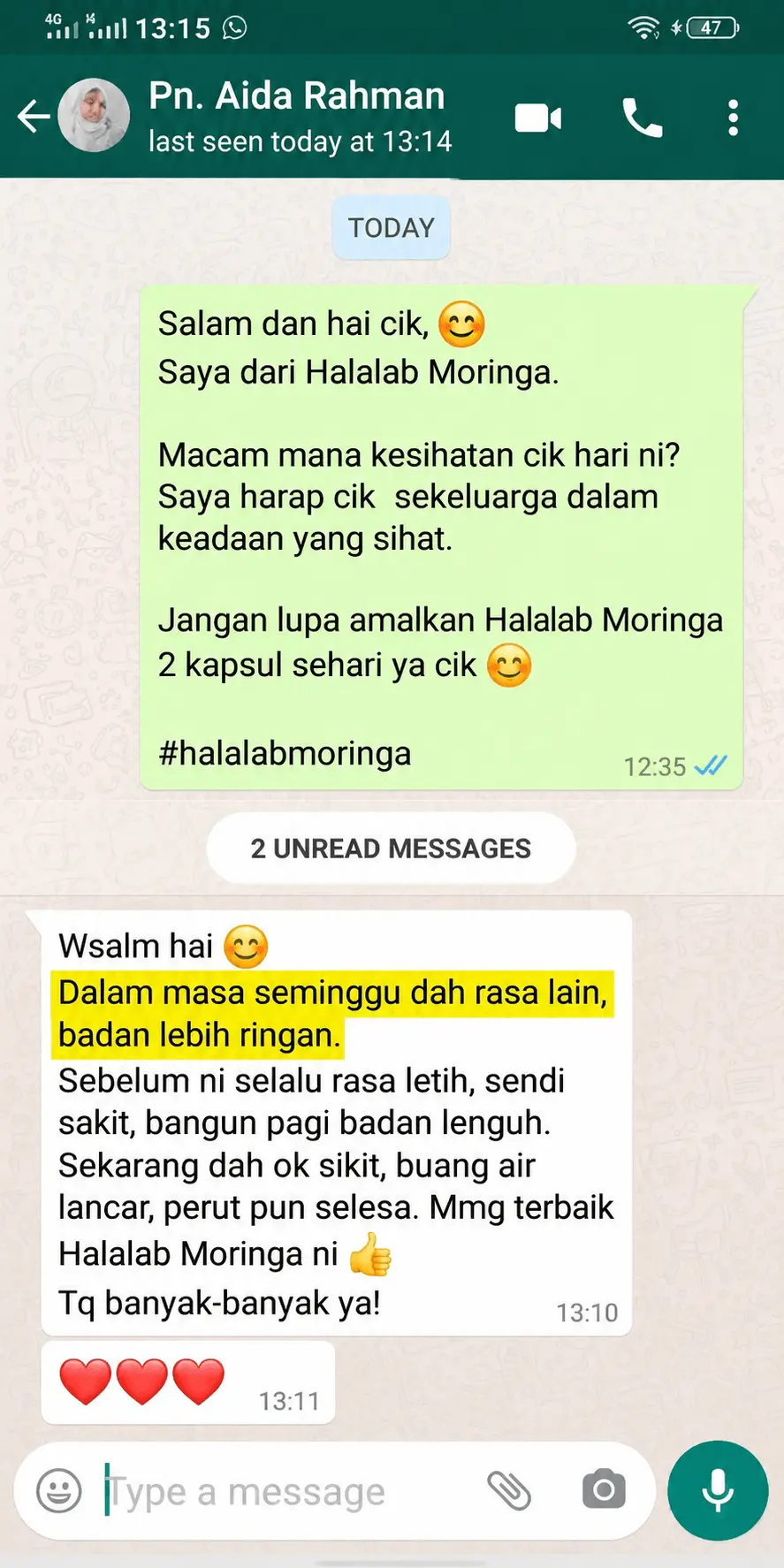 Testimoni pengguna Halalab Moringa 1